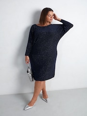Live Unlimited Blue Sparkle Jersey Midi Dress - Image 1 of 5