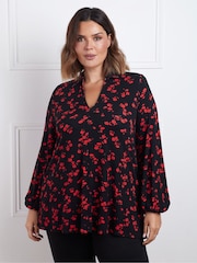 Live Unlimited Oberteil mit Floral-Print und offenem Kragen, Petite-Größe - Bild 2 von 5
