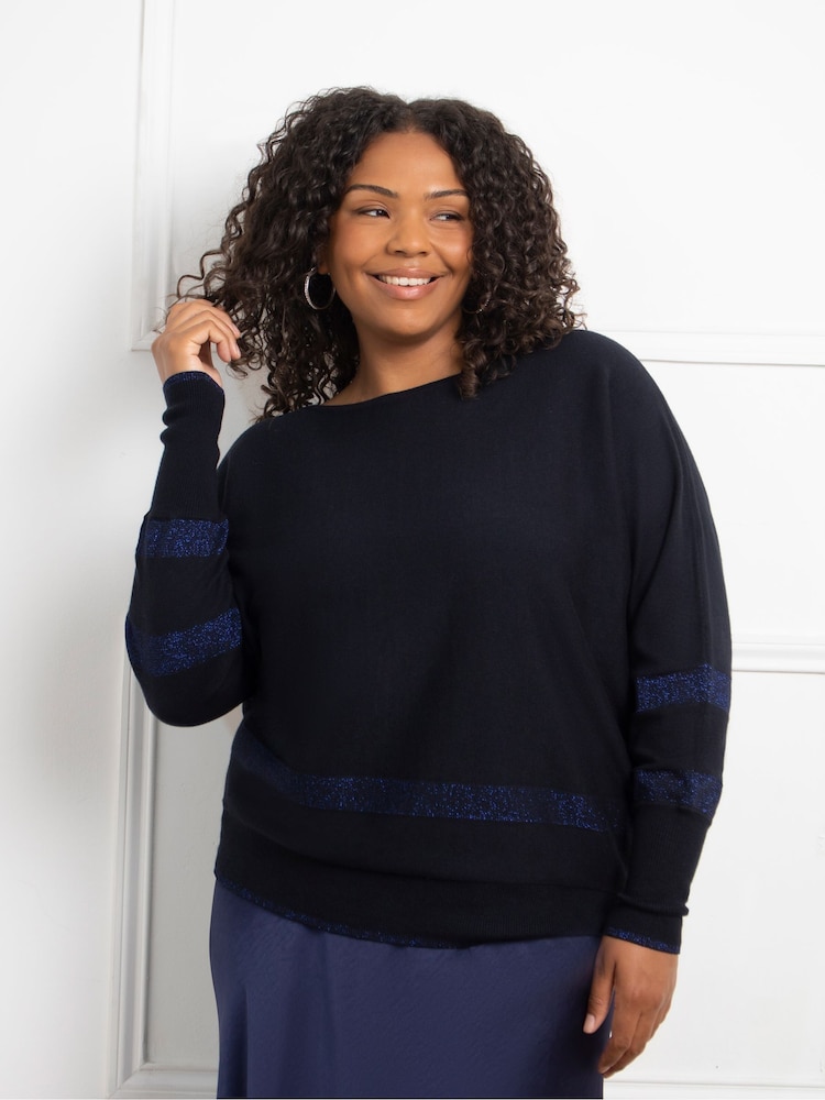 Live Unlimited Blue Metallic Stripe Jumper - Image 1 of 3