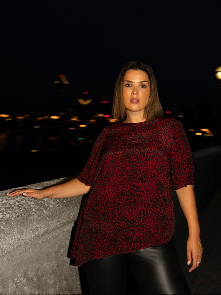 Live Unlimited Red Leopard Print Asymmetric Top - Image 2 of 6