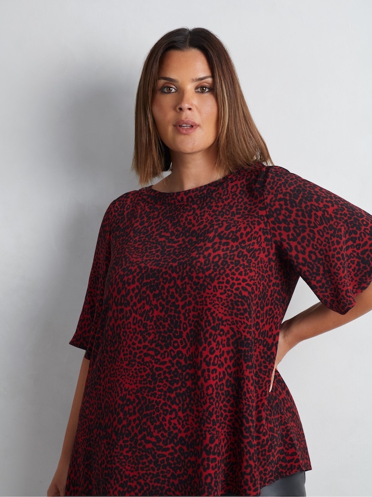 Live Unlimited Red Leopard Print Asymmetric Top - Image 6 of 6