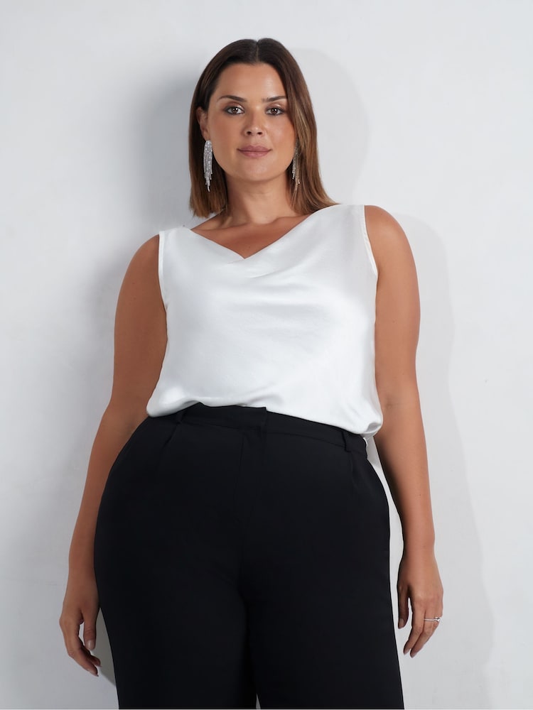 Live Unlimited White Satin Cowl Neck Vest - Image 2 of 6
