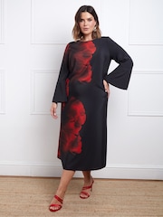 Live Unlimited Black Floral Print Flared Sleeve Midaxi Dress - Image 1 of 8