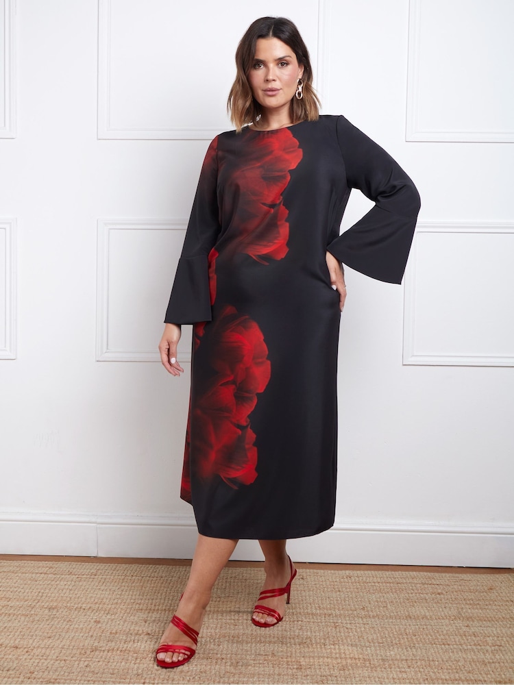 Live Unlimited Black Floral Print Flared Sleeve Midaxi Dress - Image 1 of 8
