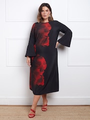 Live Unlimited Black Floral Print Flared Sleeve Midaxi Dress - Image 2 of 8
