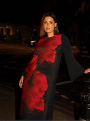 Live Unlimited Black Floral Print Flared Sleeve Midaxi Dress - Image 6 of 8