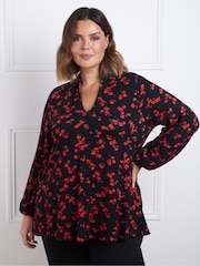 Live Unlimited Red Floral Print Open Collared Top - Image 1 of 5