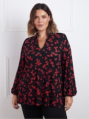 Live Unlimited Red Floral Print Open Collared Top - Image 2 of 5
