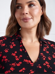 Live Unlimited Red Floral Print Open Collared Top - Image 3 of 5
