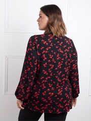 Live Unlimited Red Floral Print Open Collared Top - Image 5 of 5