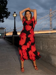 Live Unlimited Red Floral Ruffle Shoulder Maxi Dress - Image 1 of 8