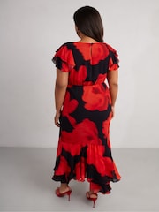 Live Unlimited Red Floral Ruffle Shoulder Maxi Dress - Image 6 of 8