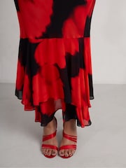 Live Unlimited Red Floral Ruffle Shoulder Maxi Dress - Image 8 of 8
