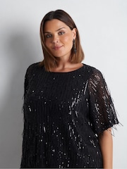 Live Unlimited Black Fringed Sequin Top - Image 4 of 5