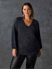 Live Unlimited Blue Sparkle Jersey V-Neck Top - Image 1 of 3
