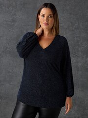 Live Unlimited Blue Sparkle Jersey V-Neck Top - Image 2 of 3