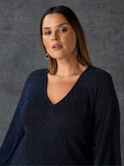 Live Unlimited Blue Sparkle Jersey V-Neck Top - Image 3 of 3