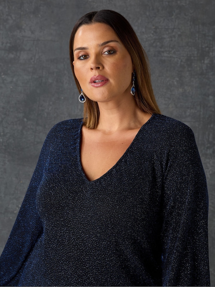 Live Unlimited Blue Sparkle Jersey V-Neck Top - Image 3 of 3