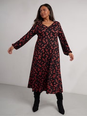 Live Unlimited Floral Print Jersey V-Neck Midi Dress - Imagen 1 de 6