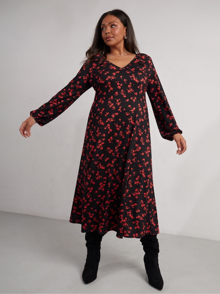 Live Unlimited Floral Print Jersey V-Neck Midi Dress - Imagen 1 de 6 Live Unlimited Floral Print Jersey V-Neck Midi Dress - Imagen 1 de 6