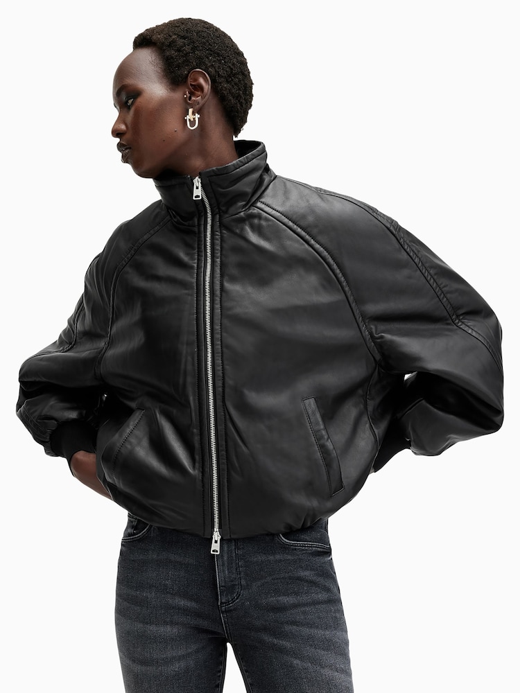 AllSaints Black Rowan Bomber Jacket - Image 1 of 7