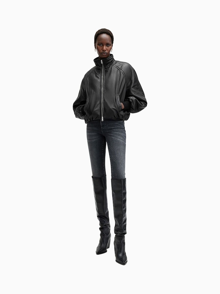 AllSaints Black Rowan Bomber Jacket - Image 2 of 7