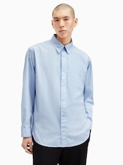 AllSaints Blue 100% Organic Cotton Sutta Long Sleeve Shirt - Image 1 of 8