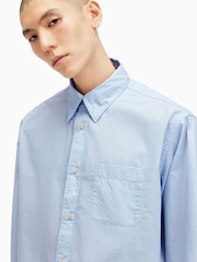 AllSaints Blue 100% Organic Cotton Sutta Long Sleeve Shirt - Image 2 of 8