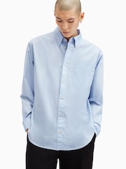 AllSaints Blue 100% Organic Cotton Sutta Long Sleeve Shirt - Image 4 of 8