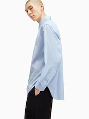 AllSaints Blue 100% Organic Cotton Sutta Long Sleeve Shirt - Image 6 of 8
