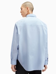 AllSaints Blue 100% Organic Cotton Sutta Long Sleeve Shirt - Image 7 of 8