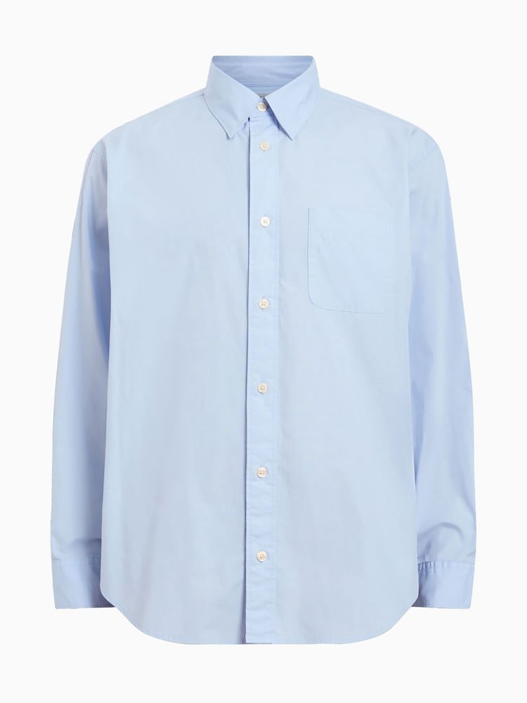 AllSaints Blue 100% Organic Cotton Sutta Long Sleeve Shirt - Image 8 of 8
