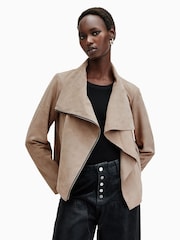 AllSaints Grey Freya Suede Jacket - Image 1 of 7