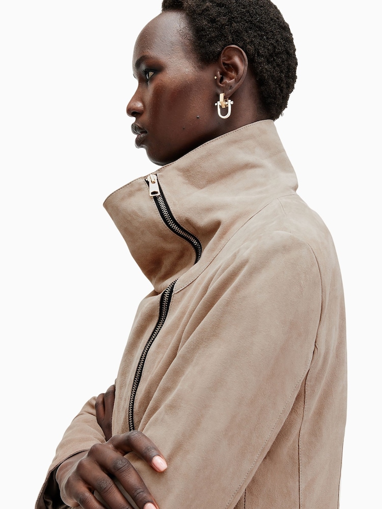AllSaints Grey Freya Suede Jacket - Image 2 of 7