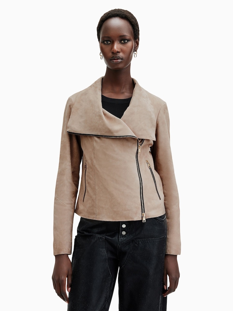 AllSaints Grey Freya Suede Jacket - Image 4 of 7