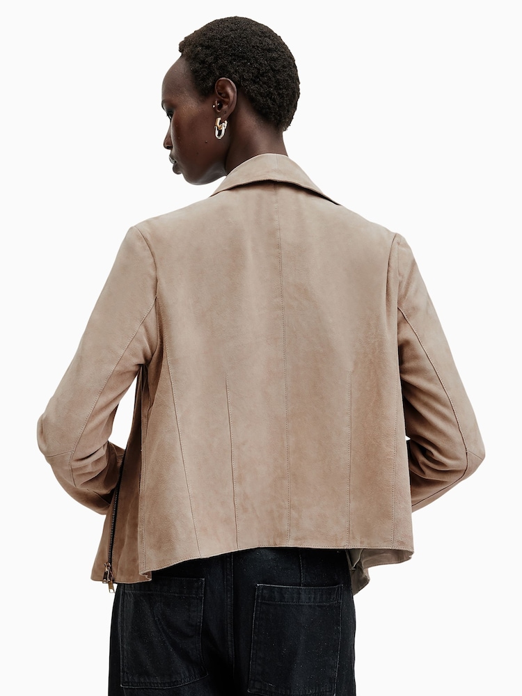 AllSaints Grey Freya Suede Jacket - Image 6 of 7