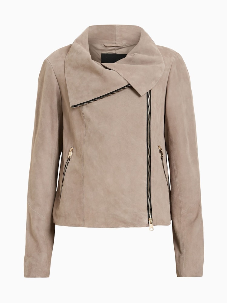 AllSaints Grey Freya Suede Jacket - Image 7 of 7