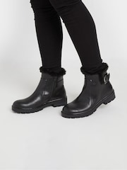 Long Tall Sally Black Faux Fur Lined Biker Boots - Image 1 of 5