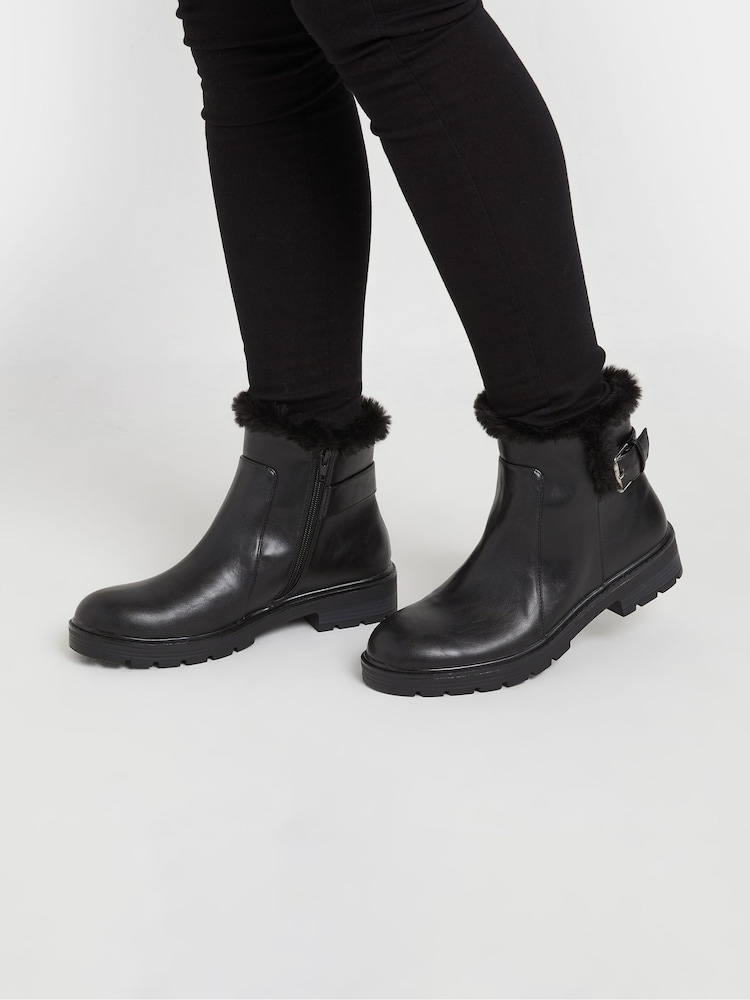 Long Tall Sally Black Faux Fur Lined Biker Boots - Image 1 of 5