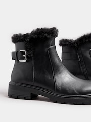 Long Tall Sally Black Faux Fur Lined Biker Boots - Image 5 of 5
