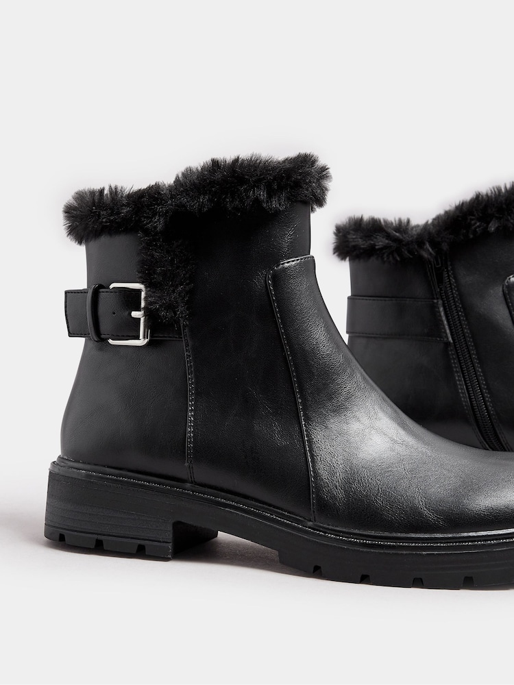 Long Tall Sally Black Faux Fur Lined Biker Boots - Image 5 of 5