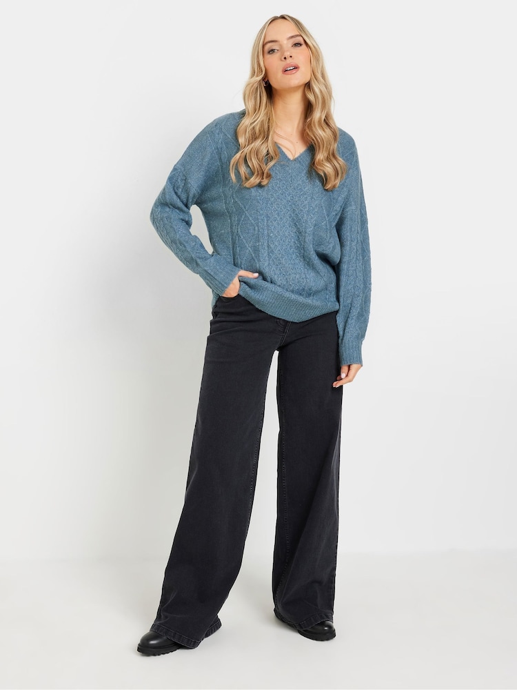 Long Tall Sally Blue V Front Cable Jumper - Image 2 of 5 Long Tall Sally Blue V Front Cable Jumper - Image 2 of 5