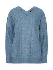 Long Tall Sally Blue V Front Cable Jumper - Image 5 of 5