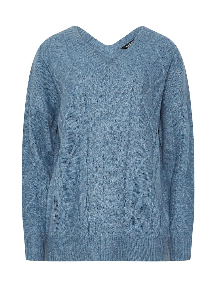 Long Tall Sally Blue V Front Cable Jumper - Image 5 of 5 Long Tall Sally Blue V Front Cable Jumper - Image 5 of 5