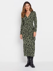 Long Tall Sally Green Animal Leopard Print Wrap Midi Dress - Image 1 of 5