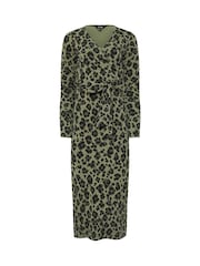 Long Tall Sally Green Animal Leopard Print Wrap Midi Dress - Image 5 of 5