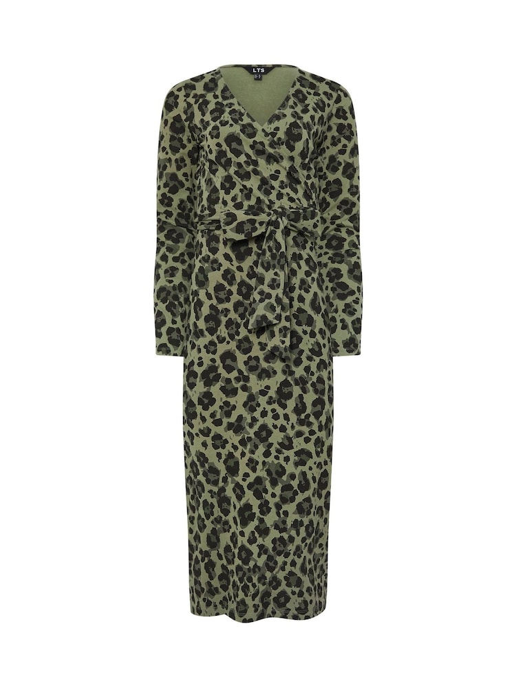 Long Tall Sally Green Animal Leopard Print Wrap Midi Dress - Image 5 of 5