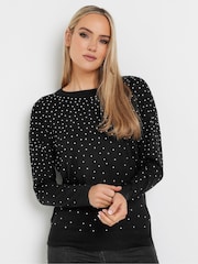 Long Tall Sally Black Knitted Diamante Stud Jumper - Image 1 of 6
