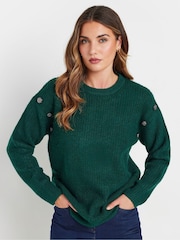 Long Tall Sally Green Button Shoulder Cable Jumper - Image 1 of 5