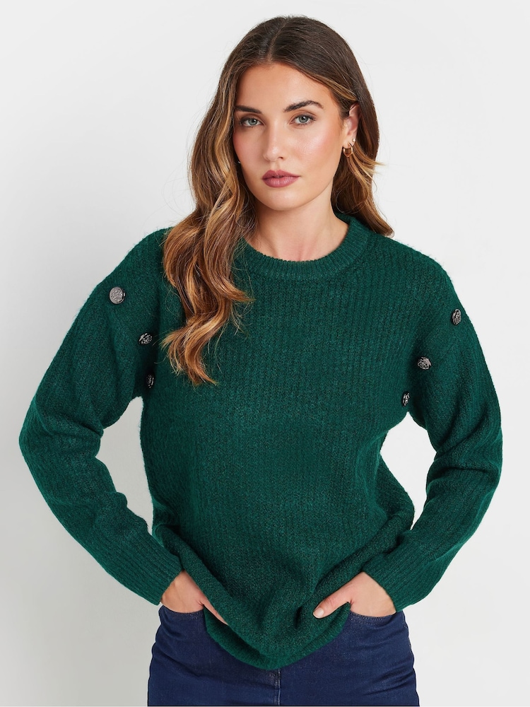 Long Tall Sally Green Button Shoulder Cable Jumper - Image 1 of 5 Long Tall Sally Green Button Shoulder Cable Jumper - Image 1 of 5